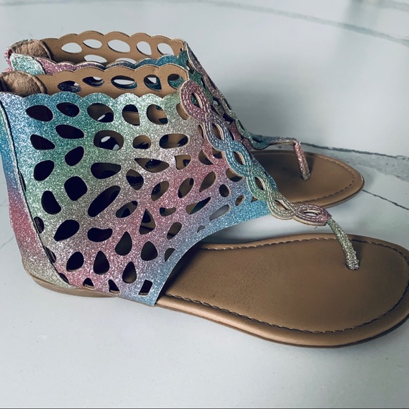 Justice Mermaid OmbreGlitter Lace Cutout Sandals 5 - Picture 2 of 7
